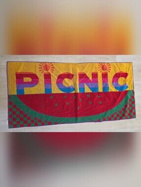 Vintage Atlantis Beach Towel Rainbow Picnic Cruise Vacay Holiday Retro Pool